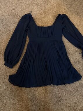 Lulu's Navy Pleated Mini Dress with Square Neck
